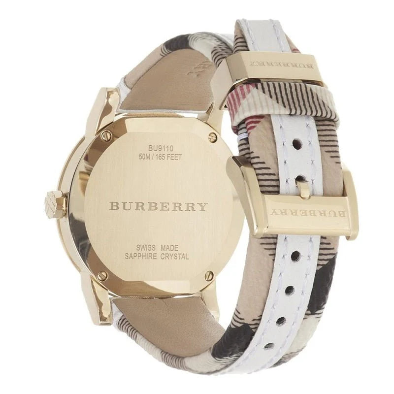 Burberry 34mm Ladies Gold/White Leather