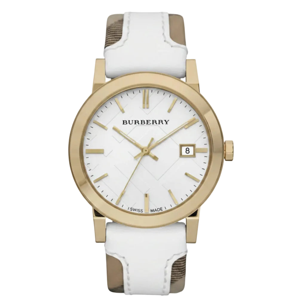 Burberry 34mm Ladies Gold/White Leather