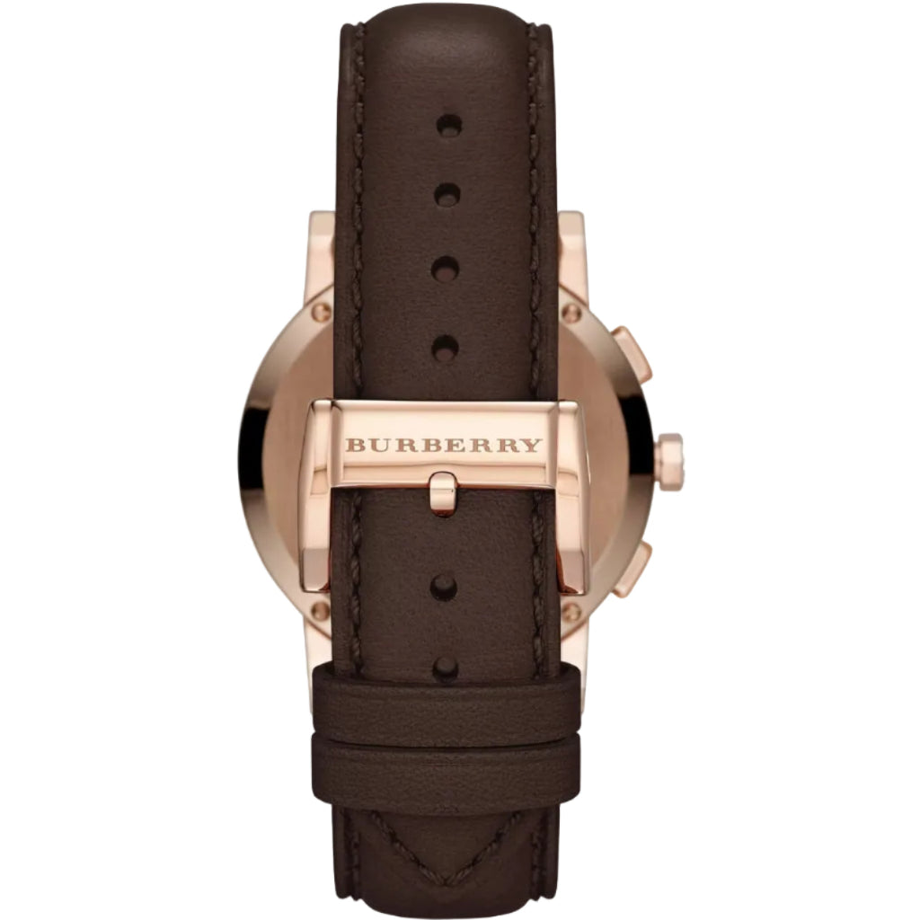 Burberry 38mm Men's The City Chocolate Leather Rose Gold