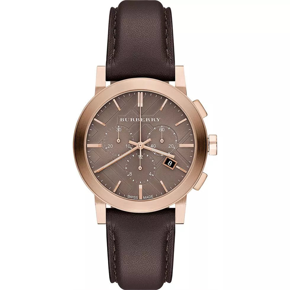 Burberry 38mm Men's The City Chocolate Leather Rose Gold