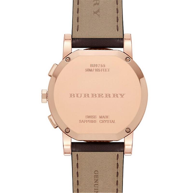 Burberry 38mm Men's The City Chocolate Leather Rose Gold