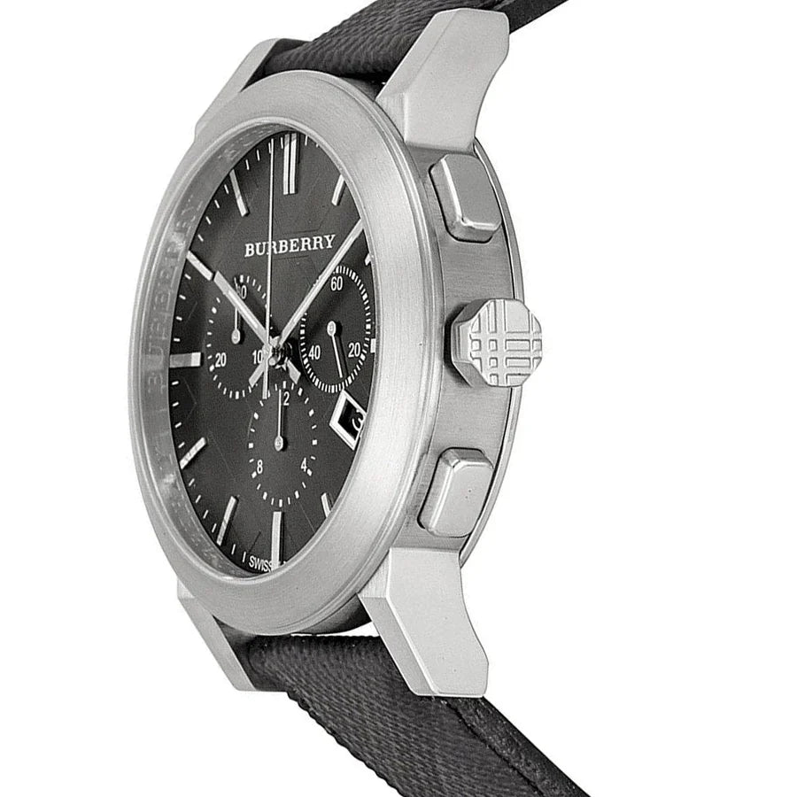 Burberry 42mm Men's Chronograph Leather Silver/Black