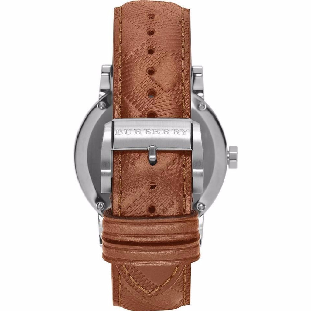 Burberry 42mm men's The City Brown Leather Silver