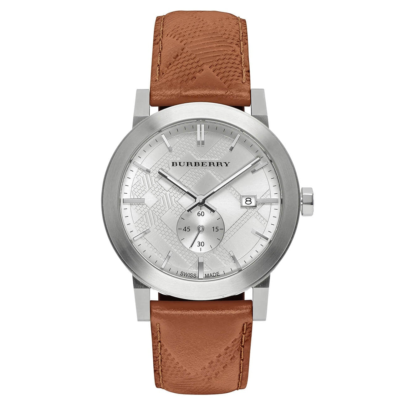 Burberry 42mm men's The City Brown Leather Silver