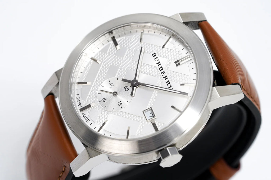 Burberry 42mm men's The City Brown Leather Silver