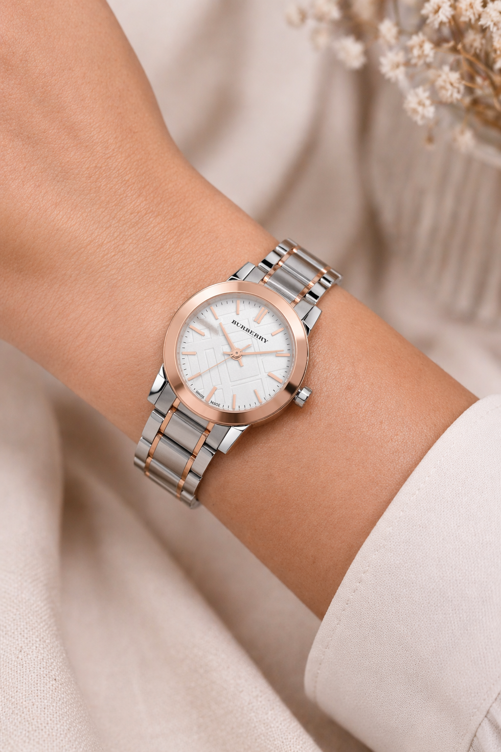 Burberry 26mm Ladies The City Two Tone Silver/Rose Gold