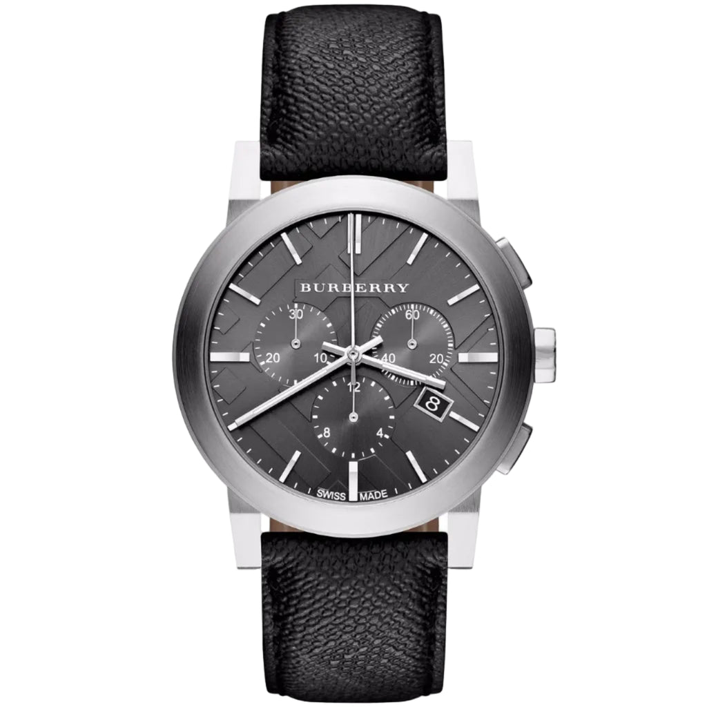 Burberry 42mm Men's Chronograph Leather Silver/Black