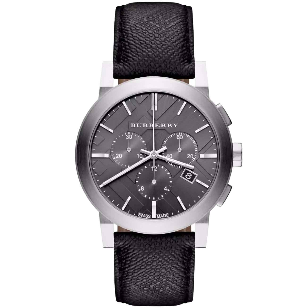 Burberry 42mm Men's Chronograph Leather Silver/Black